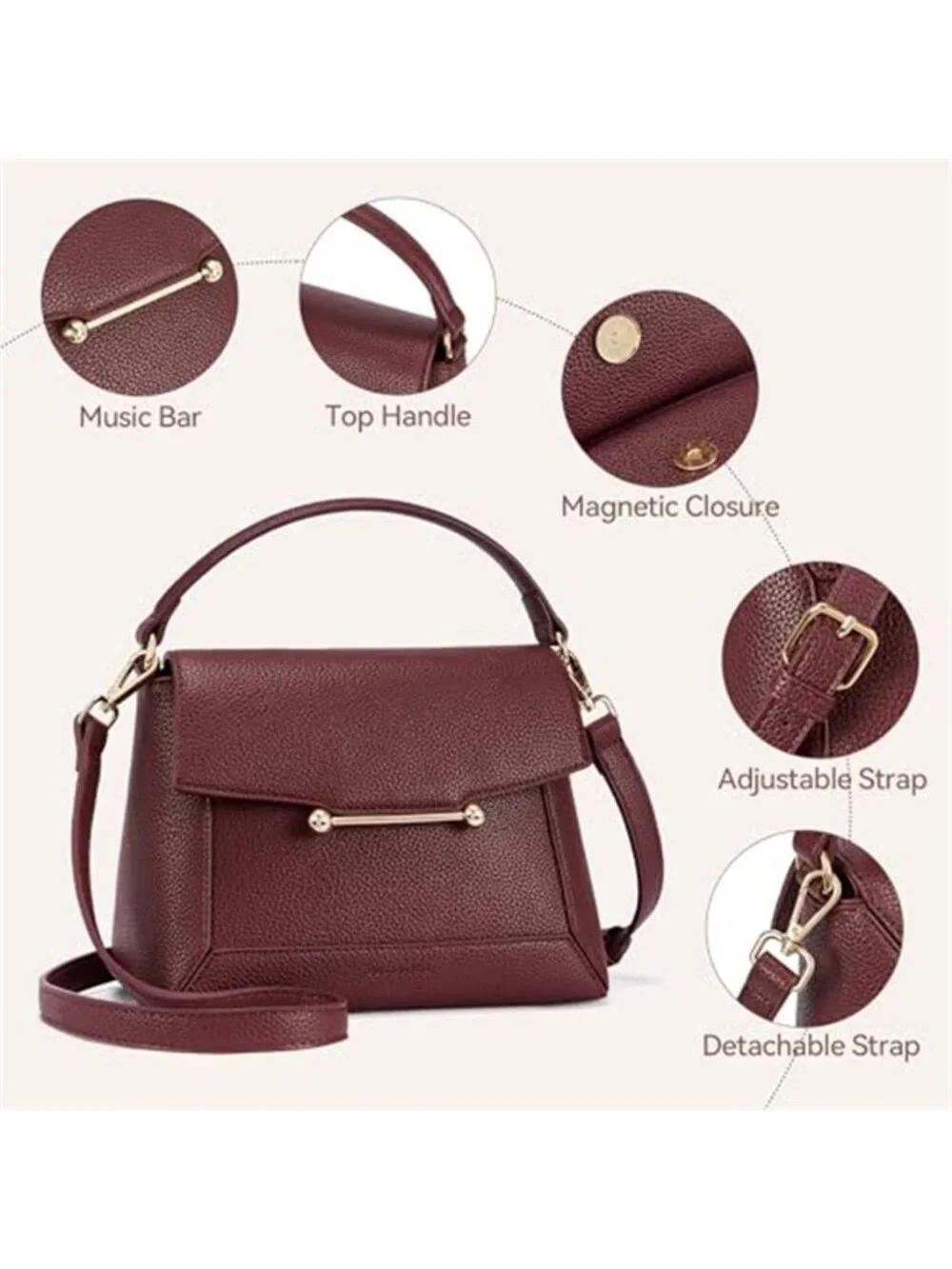 Red Vegan Leather Crossbody Bag Magnetic Flap Shoulder Purse Top Handle Vintage